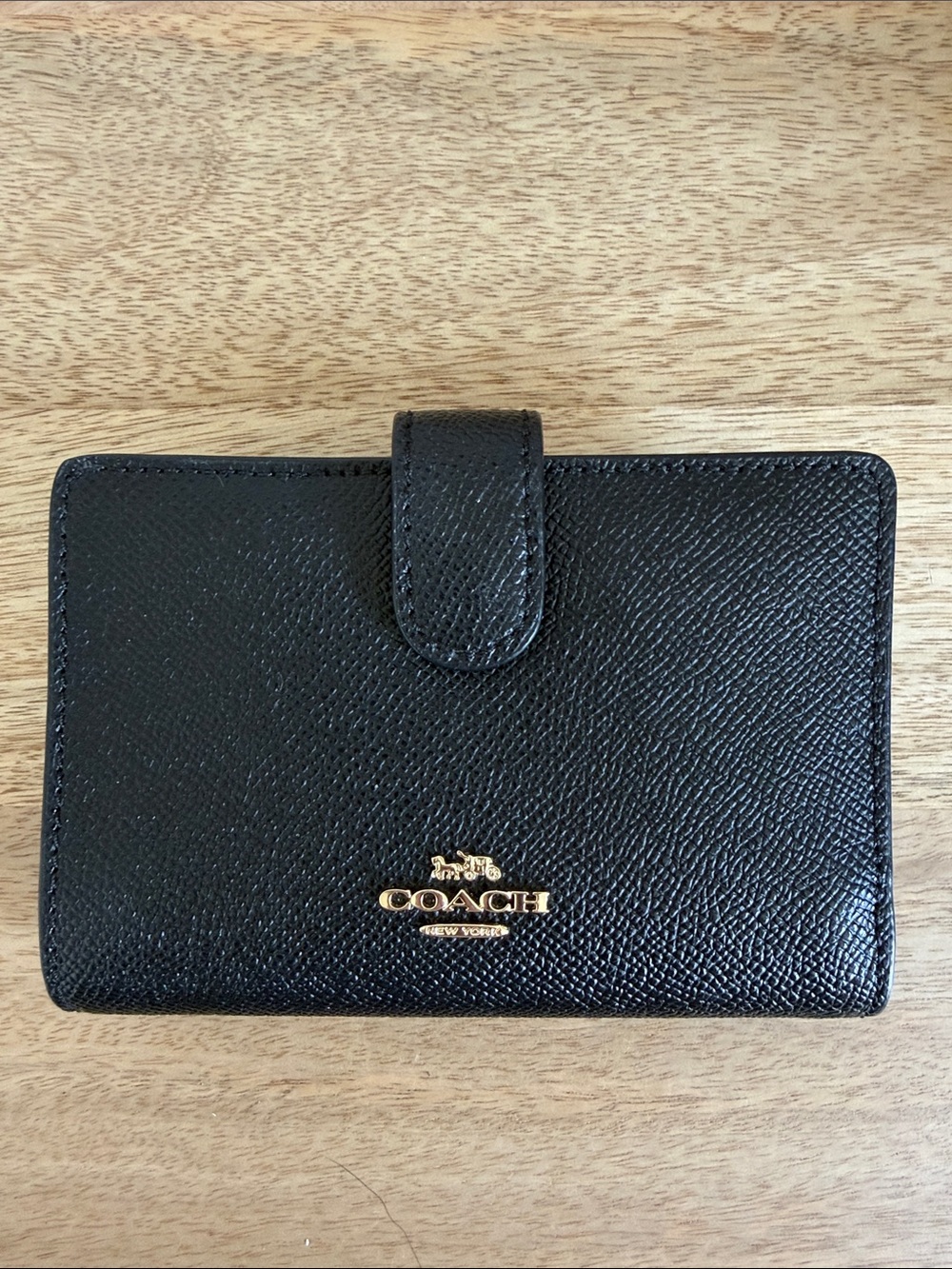Coach Black Pebbled Leather Wallet with Gold Logo